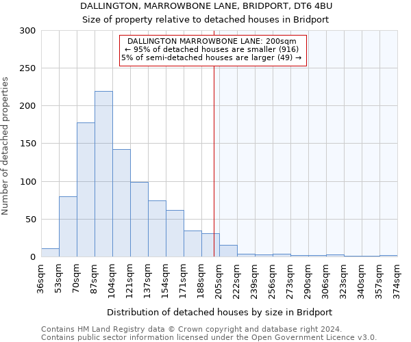 DALLINGTON, MARROWBONE LANE, BRIDPORT, DT6 4BU: Size of property relative to detached houses in Bridport