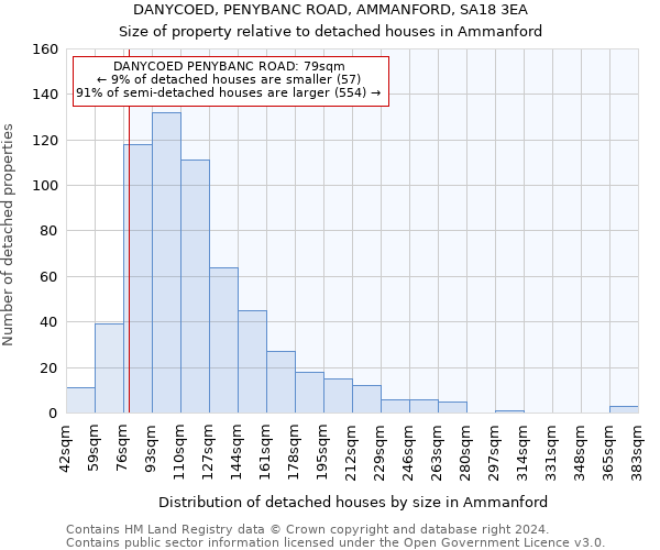 DANYCOED, PENYBANC ROAD, AMMANFORD, SA18 3EA: Size of property relative to detached houses in Ammanford