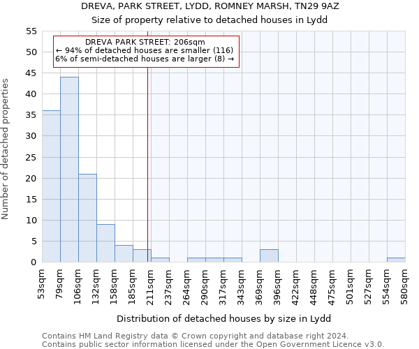 DREVA, PARK STREET, LYDD, ROMNEY MARSH, TN29 9AZ: Size of property relative to detached houses in Lydd