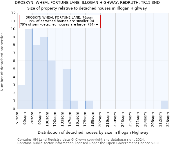 DROSKYN, WHEAL FORTUNE LANE, ILLOGAN HIGHWAY, REDRUTH, TR15 3ND: Size of property relative to detached houses in Illogan Highway