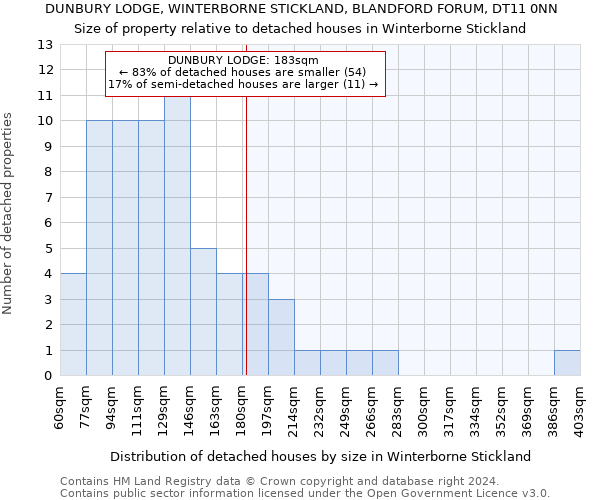 DUNBURY LODGE, WINTERBORNE STICKLAND, BLANDFORD FORUM, DT11 0NN: Size of property relative to detached houses in Winterborne Stickland