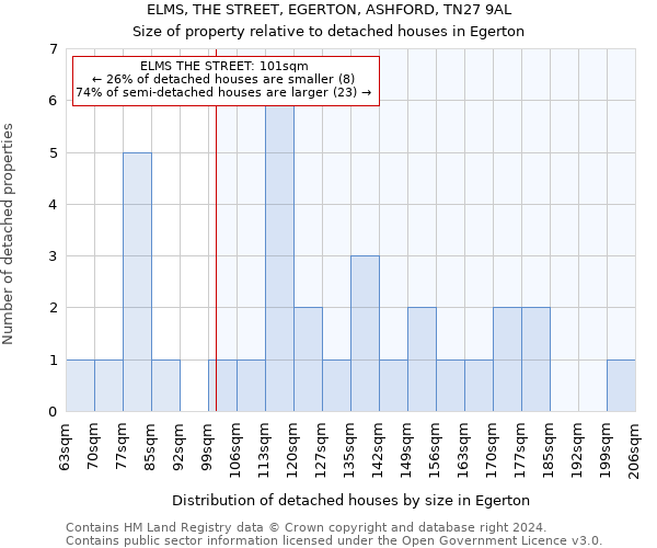ELMS, THE STREET, EGERTON, ASHFORD, TN27 9AL: Size of property relative to detached houses in Egerton