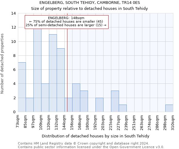ENGELBERG, SOUTH TEHIDY, CAMBORNE, TR14 0ES: Size of property relative to detached houses in South Tehidy