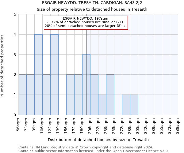 ESGAIR NEWYDD, TRESAITH, CARDIGAN, SA43 2JG: Size of property relative to detached houses in Tresaith