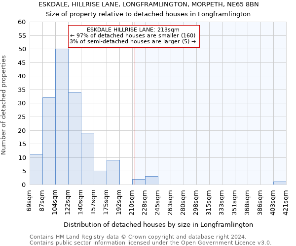 ESKDALE, HILLRISE LANE, LONGFRAMLINGTON, MORPETH, NE65 8BN: Size of property relative to detached houses in Longframlington