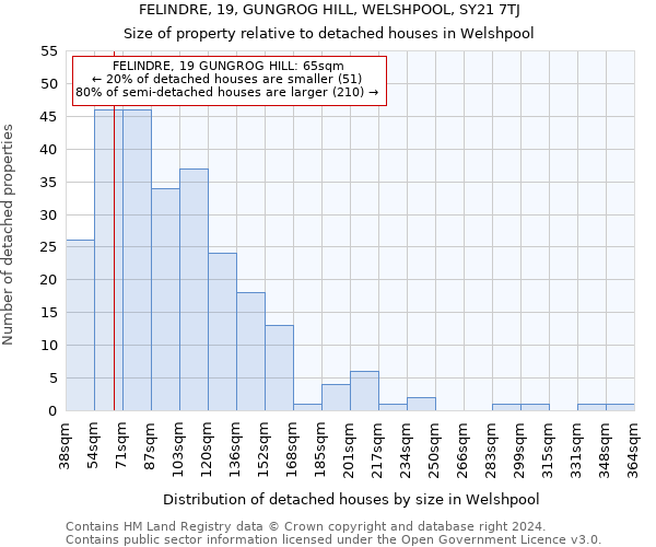 FELINDRE, 19, GUNGROG HILL, WELSHPOOL, SY21 7TJ: Size of property relative to detached houses in Welshpool