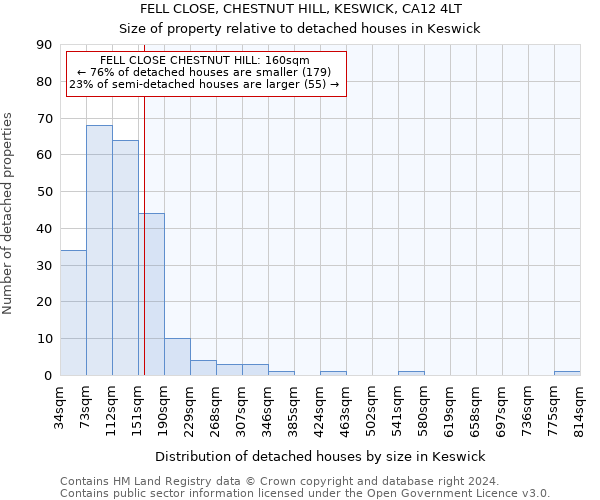 FELL CLOSE, CHESTNUT HILL, KESWICK, CA12 4LT: Size of property relative to detached houses in Keswick
