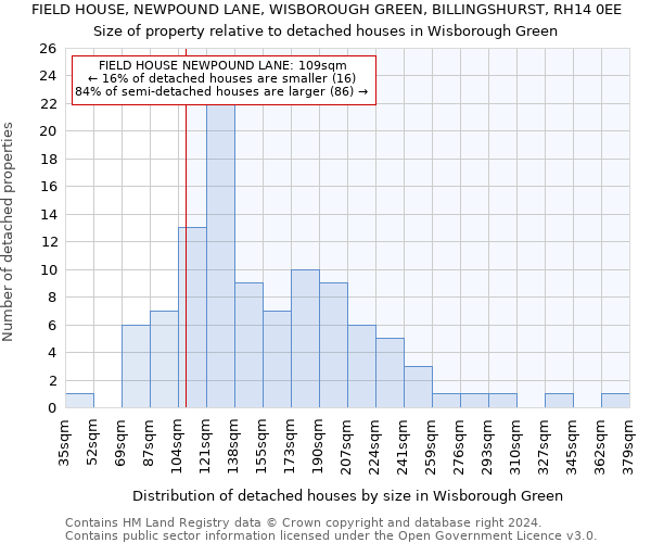 FIELD HOUSE, NEWPOUND LANE, WISBOROUGH GREEN, BILLINGSHURST, RH14 0EE: Size of property relative to detached houses in Wisborough Green