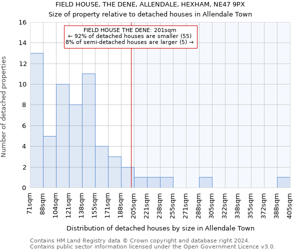 FIELD HOUSE, THE DENE, ALLENDALE, HEXHAM, NE47 9PX: Size of property relative to detached houses in Allendale Town