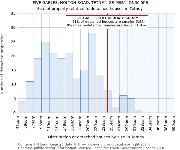 FIVE GABLES, HOLTON ROAD, TETNEY, GRIMSBY, DN36 5PB: Size of property relative to detached houses in Tetney