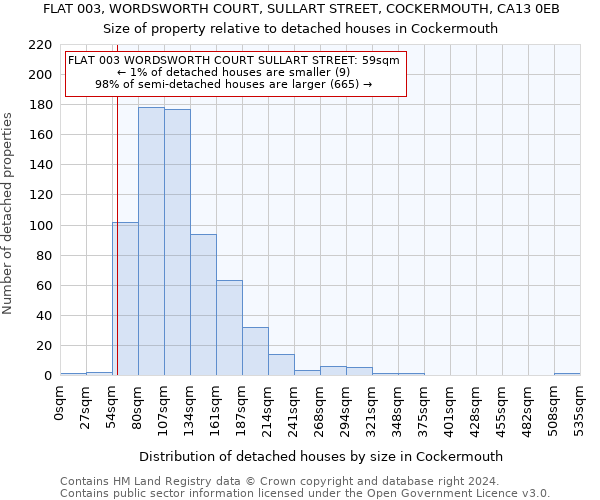FLAT 003, WORDSWORTH COURT, SULLART STREET, COCKERMOUTH, CA13 0EB: Size of property relative to detached houses in Cockermouth