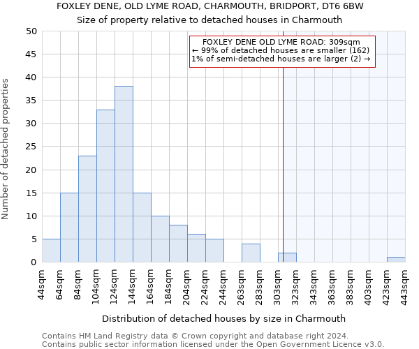 FOXLEY DENE, OLD LYME ROAD, CHARMOUTH, BRIDPORT, DT6 6BW: Size of property relative to detached houses in Charmouth