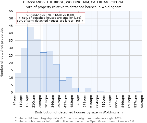 GRASSLANDS, THE RIDGE, WOLDINGHAM, CATERHAM, CR3 7AL: Size of property relative to detached houses in Woldingham