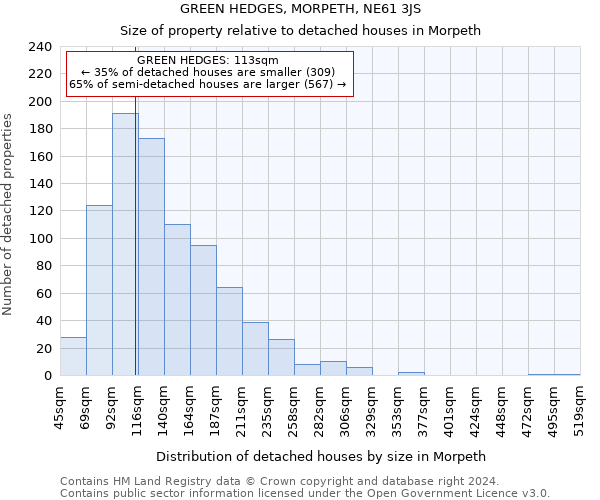 GREEN HEDGES, MORPETH, NE61 3JS: Size of property relative to detached houses in Morpeth