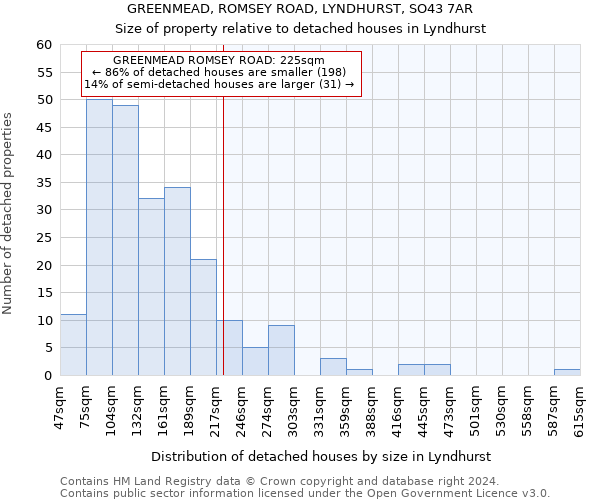 GREENMEAD, ROMSEY ROAD, LYNDHURST, SO43 7AR: Size of property relative to detached houses in Lyndhurst