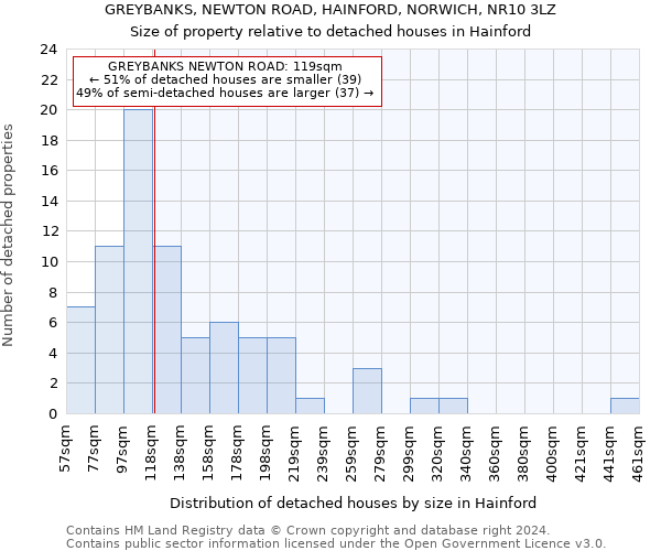 GREYBANKS, NEWTON ROAD, HAINFORD, NORWICH, NR10 3LZ: Size of property relative to detached houses in Hainford