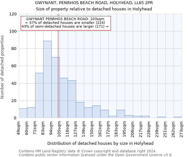 GWYNANT, PENRHOS BEACH ROAD, HOLYHEAD, LL65 2PR: Size of property relative to detached houses in Holyhead