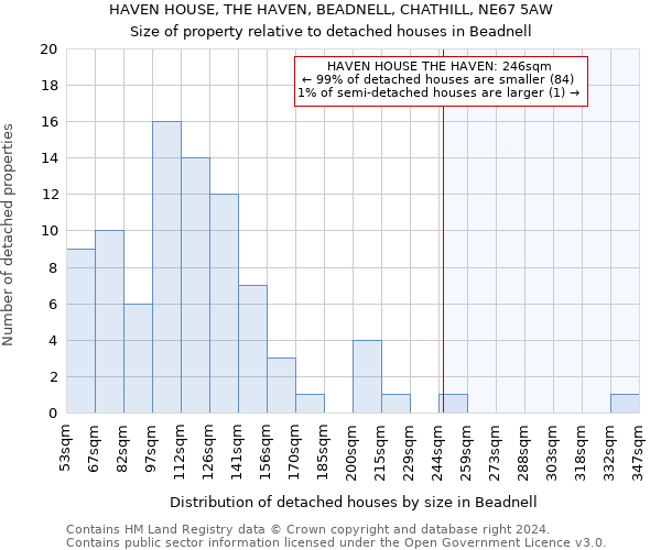 HAVEN HOUSE, THE HAVEN, BEADNELL, CHATHILL, NE67 5AW: Size of property relative to detached houses in Beadnell
