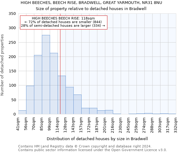 HIGH BEECHES, BEECH RISE, BRADWELL, GREAT YARMOUTH, NR31 8NU: Size of property relative to detached houses in Bradwell