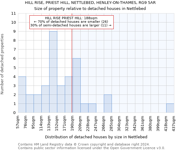 HILL RISE, PRIEST HILL, NETTLEBED, HENLEY-ON-THAMES, RG9 5AR: Size of property relative to detached houses in Nettlebed