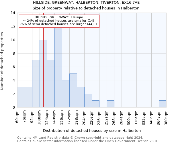 HILLSIDE, GREENWAY, HALBERTON, TIVERTON, EX16 7AE: Size of property relative to detached houses in Halberton