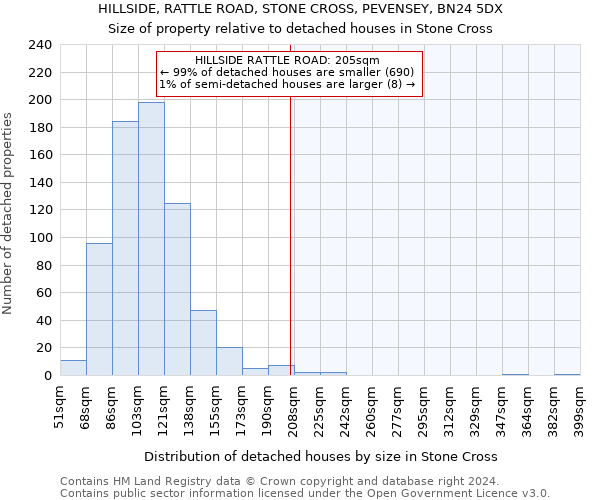 HILLSIDE, RATTLE ROAD, STONE CROSS, PEVENSEY, BN24 5DX: Size of property relative to detached houses in Stone Cross