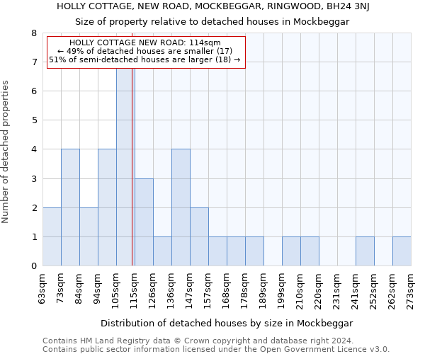 HOLLY COTTAGE, NEW ROAD, MOCKBEGGAR, RINGWOOD, BH24 3NJ: Size of property relative to detached houses in Mockbeggar