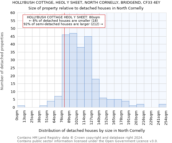 HOLLYBUSH COTTAGE, HEOL Y SHEET, NORTH CORNELLY, BRIDGEND, CF33 4EY: Size of property relative to detached houses in North Cornelly