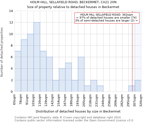 HOLM HILL, SELLAFIELD ROAD, BECKERMET, CA21 2XN: Size of property relative to detached houses in Beckermet