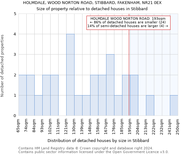 HOLMDALE, WOOD NORTON ROAD, STIBBARD, FAKENHAM, NR21 0EX: Size of property relative to detached houses in Stibbard