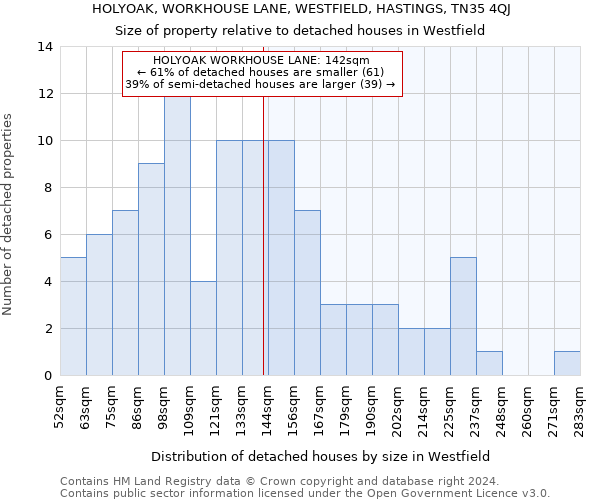 HOLYOAK, WORKHOUSE LANE, WESTFIELD, HASTINGS, TN35 4QJ: Size of property relative to detached houses in Westfield