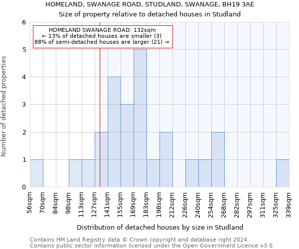 HOMELAND, SWANAGE ROAD, STUDLAND, SWANAGE, BH19 3AE: Size of property relative to detached houses in Studland