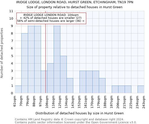 IRIDGE LODGE, LONDON ROAD, HURST GREEN, ETCHINGHAM, TN19 7PN: Size of property relative to detached houses in Hurst Green