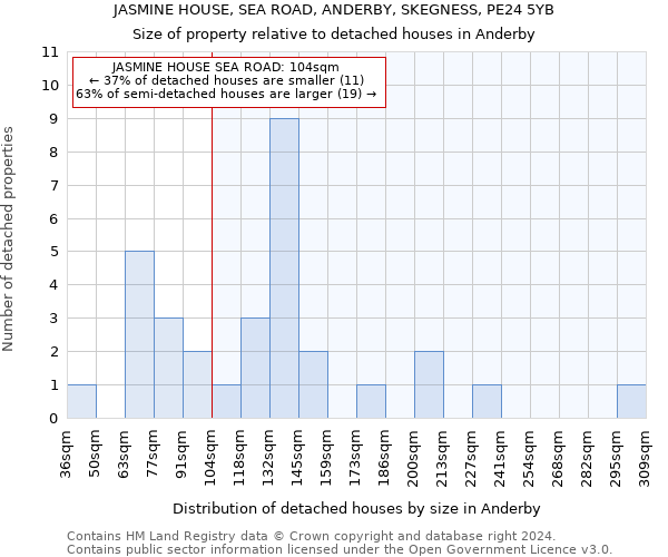 JASMINE HOUSE, SEA ROAD, ANDERBY, SKEGNESS, PE24 5YB: Size of property relative to detached houses in Anderby