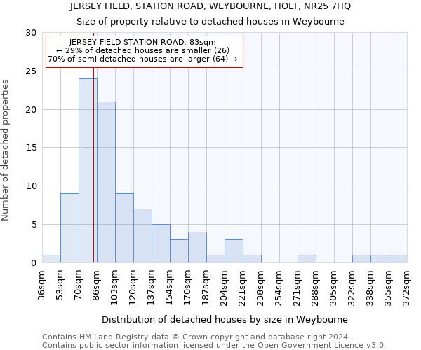 JERSEY FIELD, STATION ROAD, WEYBOURNE, HOLT, NR25 7HQ: Size of property relative to detached houses in Weybourne