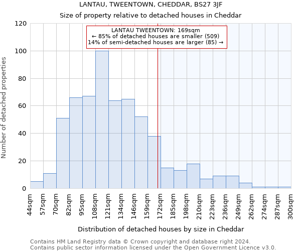 LANTAU, TWEENTOWN, CHEDDAR, BS27 3JF: Size of property relative to detached houses in Cheddar