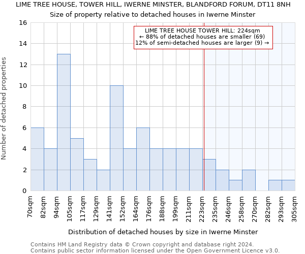 LIME TREE HOUSE, TOWER HILL, IWERNE MINSTER, BLANDFORD FORUM, DT11 8NH: Size of property relative to detached houses in Iwerne Minster