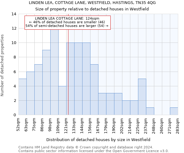 LINDEN LEA, COTTAGE LANE, WESTFIELD, HASTINGS, TN35 4QG: Size of property relative to detached houses in Westfield