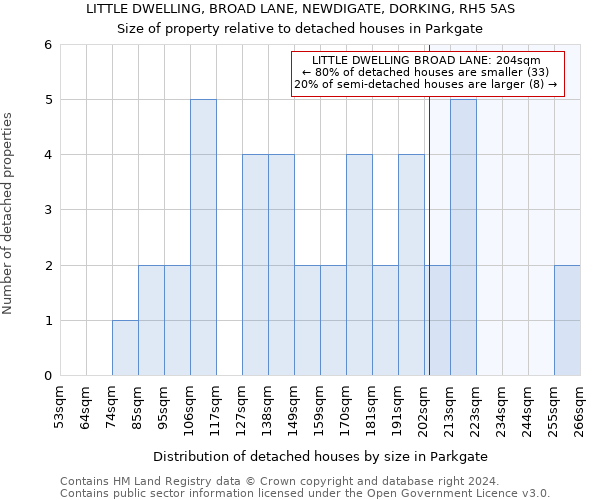 LITTLE DWELLING, BROAD LANE, NEWDIGATE, DORKING, RH5 5AS: Size of property relative to detached houses in Parkgate