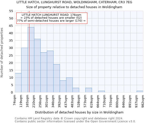 LITTLE HATCH, LUNGHURST ROAD, WOLDINGHAM, CATERHAM, CR3 7EG: Size of property relative to detached houses in Woldingham