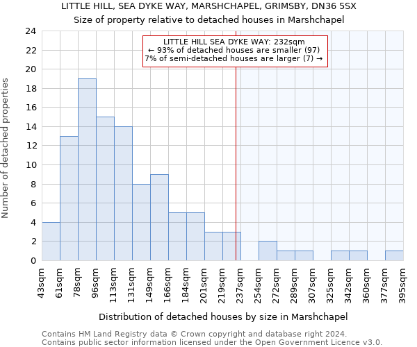 LITTLE HILL, SEA DYKE WAY, MARSHCHAPEL, GRIMSBY, DN36 5SX: Size of property relative to detached houses in Marshchapel