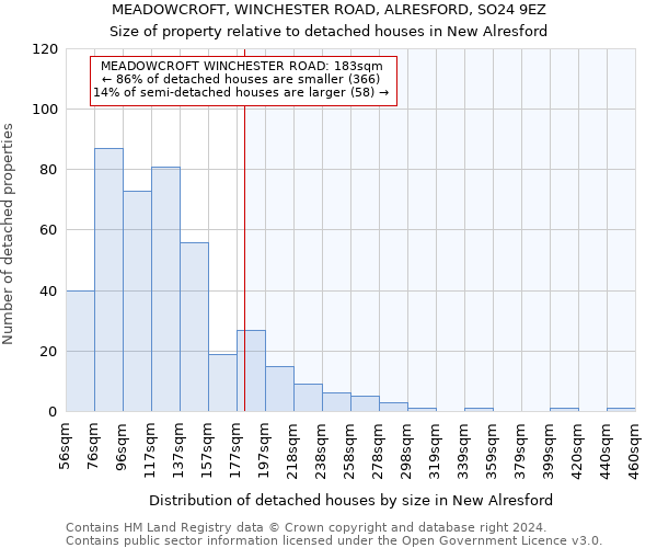 MEADOWCROFT, WINCHESTER ROAD, ALRESFORD, SO24 9EZ: Size of property relative to detached houses in New Alresford