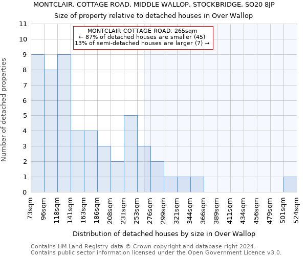 MONTCLAIR, COTTAGE ROAD, MIDDLE WALLOP, STOCKBRIDGE, SO20 8JP: Size of property relative to detached houses in Over Wallop