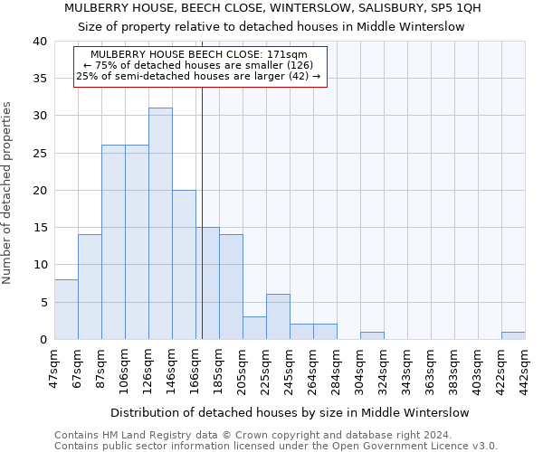 MULBERRY HOUSE, BEECH CLOSE, WINTERSLOW, SALISBURY, SP5 1QH: Size of property relative to detached houses in Middle Winterslow