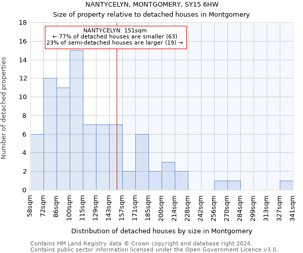 NANTYCELYN, MONTGOMERY, SY15 6HW: Size of property relative to detached houses in Montgomery