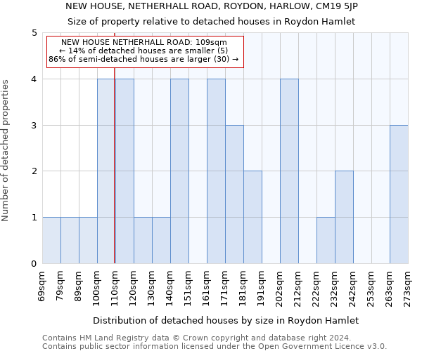 NEW HOUSE, NETHERHALL ROAD, ROYDON, HARLOW, CM19 5JP: Size of property relative to detached houses in Roydon Hamlet