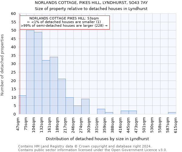 NORLANDS COTTAGE, PIKES HILL, LYNDHURST, SO43 7AY: Size of property relative to detached houses in Lyndhurst