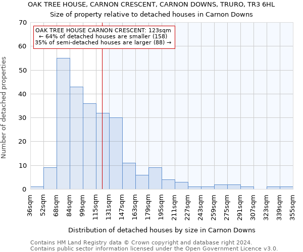 OAK TREE HOUSE, CARNON CRESCENT, CARNON DOWNS, TRURO, TR3 6HL: Size of property relative to detached houses in Carnon Downs