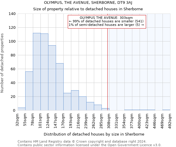 OLYMPUS, THE AVENUE, SHERBORNE, DT9 3AJ: Size of property relative to detached houses in Sherborne
