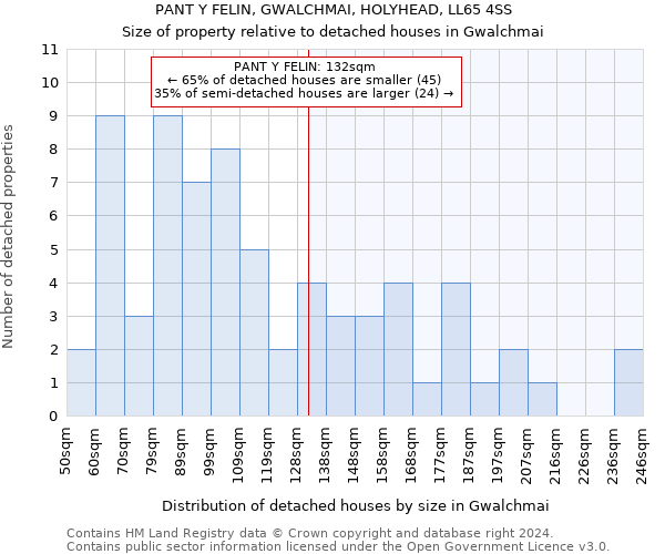 PANT Y FELIN, GWALCHMAI, HOLYHEAD, LL65 4SS: Size of property relative to detached houses in Gwalchmai